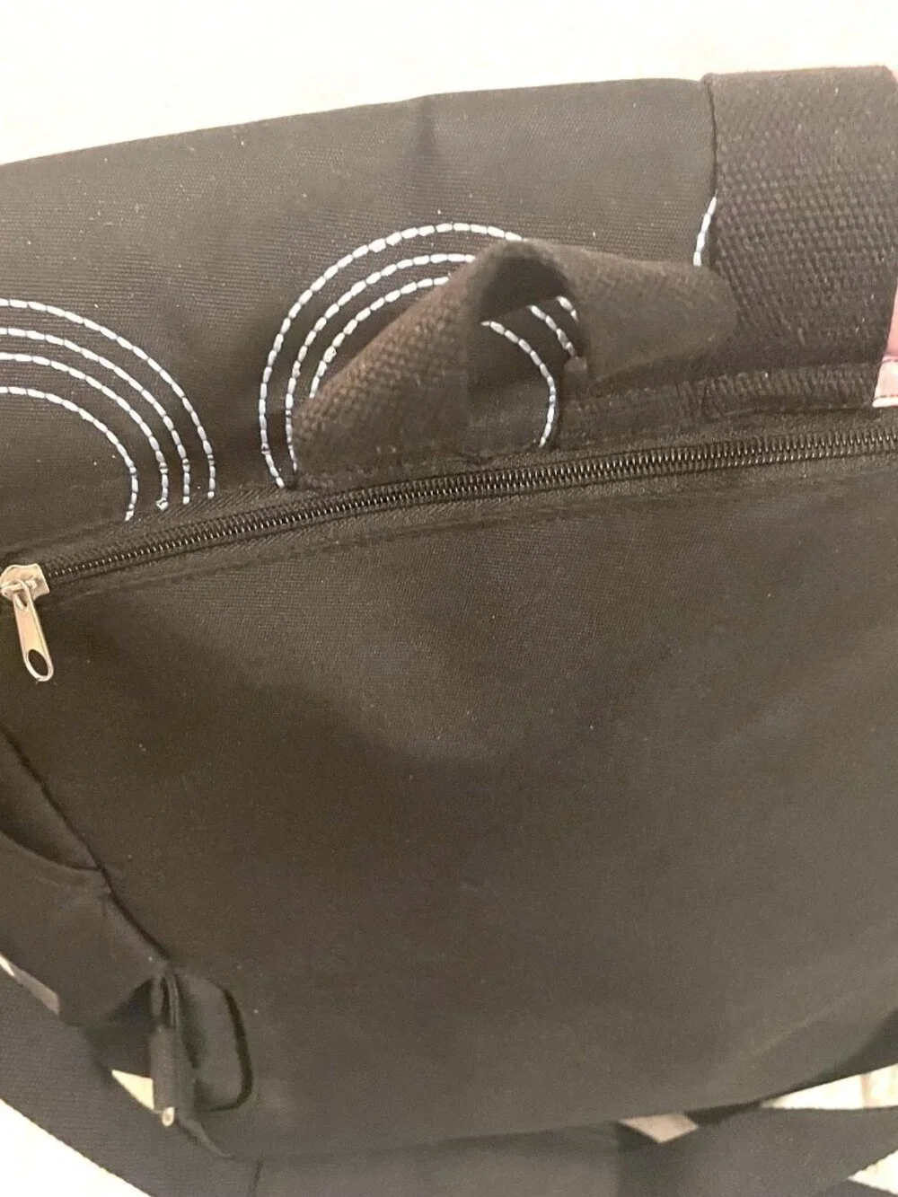 Nunzia Diaper Bag Faille Black and Pink Circle Stitches Convertible Crossbody